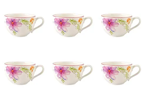 Villeroy & Boch Mariefleur Basic 6er Set Kaffeetassen 290ml - Kaffeeservice mit 6 bunten Porzellantassen, ideal für stilvolle Kaffeepausen und gesellige Runden.