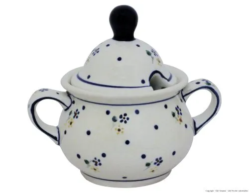 Unbekannt Original Bunzlauer Keramik 0,35 Liter Zuckerdose Zuckerspender Zuckerbehälter mit Deckel Ø14,6 cm H13,2 cm (111)