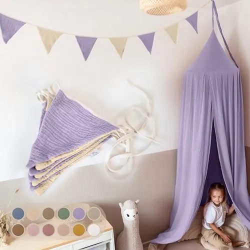 LILIMAUS Wimpelkette Stoff [in 12 Farben] Wimpelkette Kinderzimmer - 100% Baumwolle Handmade Girlande Stoff - Wimpelkette Musselin - Hausbett Deko Mädchen & Jungen - Girlande für Babyzimmer