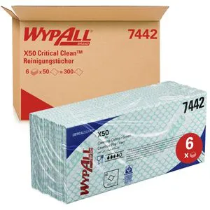 Kimberly-Clark Einwegtücher Wypall X50, 7442, grün, 25 x 42cm, Interfold, Papierwischtücher, 50 Blatt