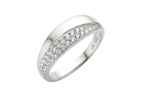 Zeeme Silber Ring 925 mit Zirkonia - Eleganter Damen-Ring aus rhodiniertem 925 Sterling Silber, 7,5mm breit, verziert mit funkelnden weißen Zirkonia – perfekt für jeden Anlass!