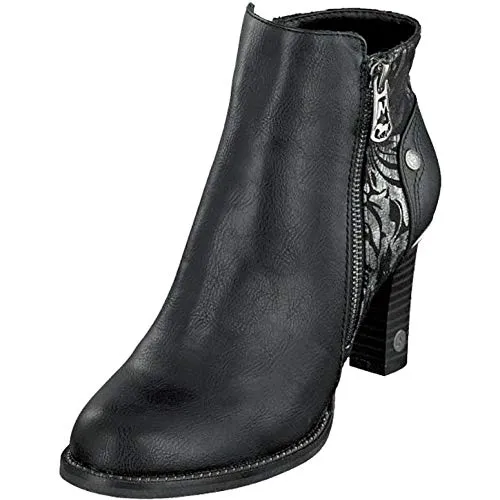 MUSTANG Damen Stiefel Stiefelette - Wanderschuhe aus Kunstleder mit authentischer Narbung, ideal für stilvolle Outdoor-Abenteuer, ausgestattet mit Trichterabsatz und praktischen Reißverschlüssen.
