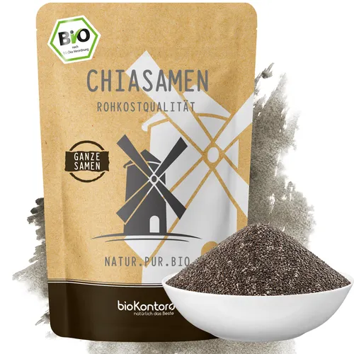 Chiasamen 500g – Chia Samen naturbelassen – für Smoothies, Müsli & Backen – Chia Seeds naturbelassen, reich an Ballaststoffen von bioKontor