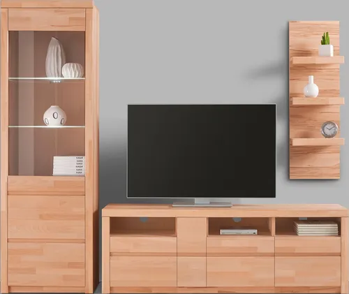 OTTO home Wohnwand Silkeborg, (Set, 3-St), teilmassives Holz