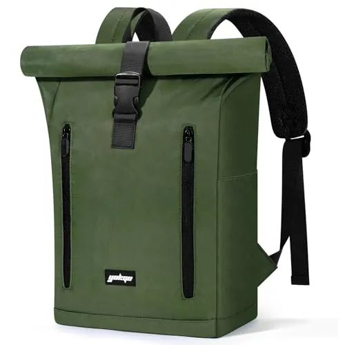 YOKGO Rucksack Damen & Herren, Rolltop Rucksack Wasserfest LaptopRucksack Schulrucksack mit 15,6