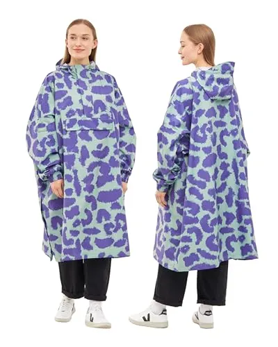 LARKSON Lykke Regenponcho – Wasserdichtes Regencape - Regenjacke mit einer Wassersäule von 10.000 mm, ideal für nasse Tage. Stylish in Mint Lila Leo, mit verschweißten Nähten und praktischer Kapuze.