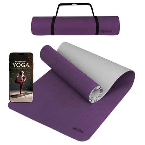 ALPIDEX Yogamatte rutschfest 190 x 61 x 0.6 cm | 190 x 90 x 0.6 cm E-Book Phthalatfreie Fitness TPE Matte Gymnastik Turnen Pilates Sport Yoga Trainingsmatte, Berry/Light Grey, 190 x 61 x 0.6 cm