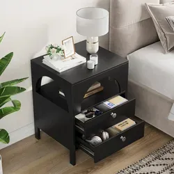 Nachttisch Modern Aus Mdf In Schwarz Mit 2 Schubladen Und 1 Offenem Fach, 45 X 40 X 58 Cm