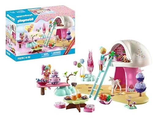 Playmobil Zuckersüßes Paradies 71579 - Cupcake-Haus mit Einhornfohlen, inklusive Armband mit Süßigkeitencharms für kreativen Spielspaß