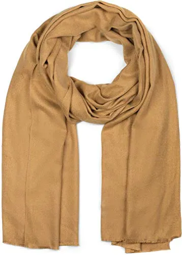 styleBREAKER weicher Stola Schal in Unifarben mit Fransen, Tuch, Unisex 01017070, Farbe:Camel