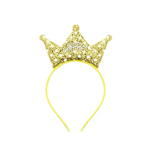 Oblique Unique® Haarreifen Happy Birthday Haarreif mit Pailletten Krone mit Glitzereffekt für Geburtstag Kindergeburtstag in Gold