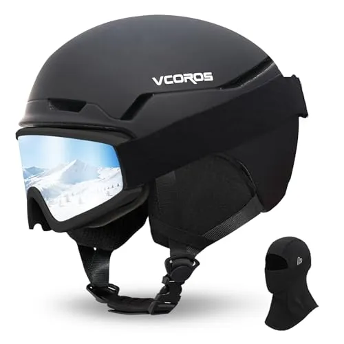 VCOROS Skihelm mit Skibrille Skimaske DXH-816 Skihelme für Damen Herren | Ski Helmet mit Abnehmbare Ohrpolster Atmungsaktiver Stoßdämpfung UV Verstellbarer Snowboard Helm für Skifahren