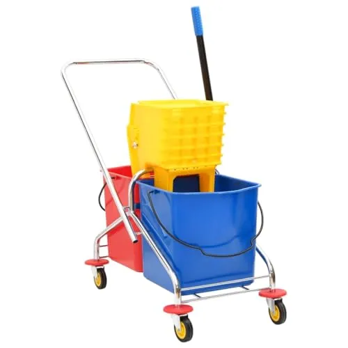 vidaXL Reinigungswagen mit Auswringfunktion - Reinigungswagen mit Eimern und Presse, ideal für effizientes Bodenreinigen. Langlebiges PP-Material, abnehmbare Presse und praktischer Transport durch Rollen.