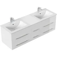 Badmöbel Nero XL Weiss Hochglanz - Stilvoll und Praktisch - Waschbecken mit 6 Softclose Schubladen, hochwertiger PET-Beschichtung für extremen Glanz, ideal für moderne Badezimmer.