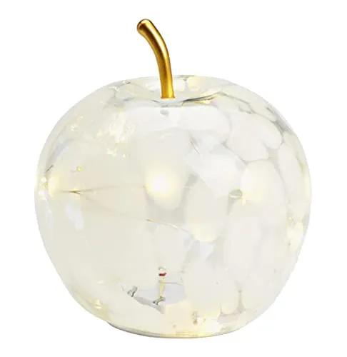 G. Wurm Dekoleuchte Apfel (S) Glas, Weiss gepunktet, Apfel Lampe mit LED Lichterkette, Dekolampe, Tischleuchte, Apfellampe