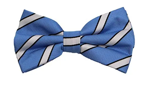 Fabio Farini - Gestreifte Fliege Herren vorgebunden & verstellbar, Querbinder für feierliche Anlässe, klassische Schleife Hellblau Weiß Schwarz