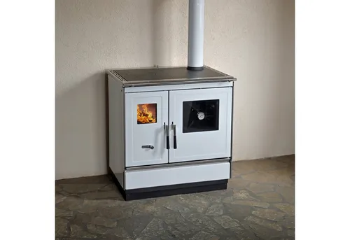 Haas + Sohn Festbrennstoffherd HERD HSH 81 - weiß, rechts mit Stahlkochplatte - Vielseitiger Holzofen mit praktischer Ausstattung: Aschebehälter, Backfach und höhenverstellbare Füße. Ideal für effizientes Kochen und Backen in Ihrem Zuhause.