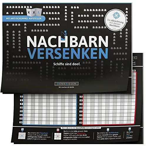 DENKRIESEN - NACHBARN VERSENKEN - Schiffe sind doof - Schiffe versenken neu aufgelegt | Spielblock | Partyspiel | Reisespiel | Wichtelgeschenk | Geburtstagsgeschenk | Spiel für 2 Personen