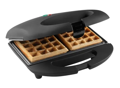 Bestron Brüsseler Waffeleisen im Retro Design - Waffeleisen für 2 belgische Waffeln mit Antihaftbeschichtung und Backampel – ideal für geselliges Backen und einfaches Entnehmen der Waffeln, 700 W, Farbe: Matt Schwarz.