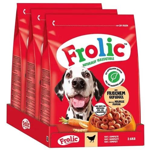 FROLIC HUNDEFUTTER TROCKENFUTTER FÜR DEN HUND VOM GEFLÜGEL & GEMÜSE  3 x 2,6 Kg