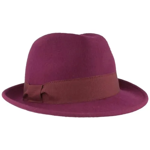 Breiter Damen Filzhut Wollhut Trilby 100% Wolle Wollfilzhut mit Ripsband-Garnitur Lila M