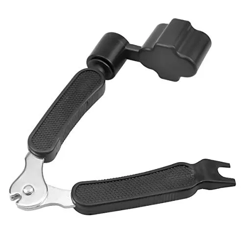 Gitarren Saitenkurbel und Steg Pin Abzieher für Gitarre, 3 in 1 Werkzeug Saitenkurbel Westerngitarre Saitenschneider, Schwarze Gitarrensaitenwickler Saitenspindel für Gitarre, Ukulele, Mandoline