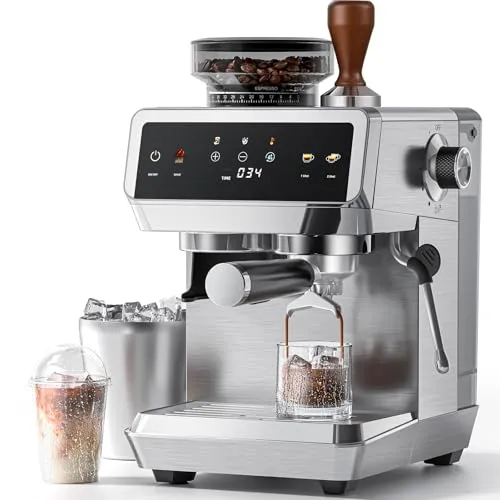 AMZCHEF Siebträgermaschine mit Mahlwerk, 20 Bar, Edelstahl von Amzchef