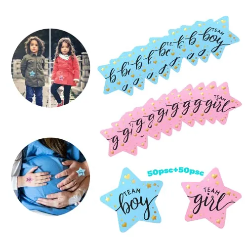 kajkey® Geschlecht Offenbaren Aufkleber, Babyparty Aufkleber Etiketten, für Babyparty Dekorationen Lieferungen Reveal Partys Babypartys Junge Mädchen (50Stk. Boy + 50Stk. Girl)…