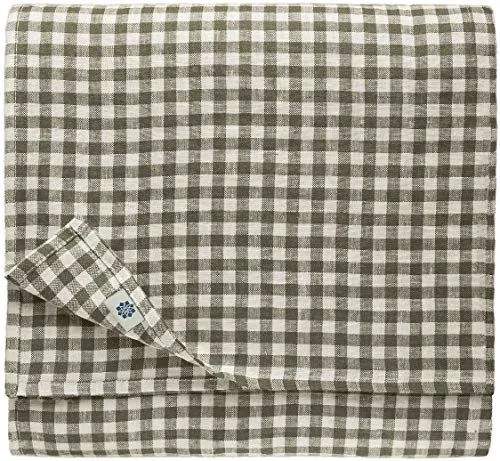 Linen & Cotton Tischdecke Tischtuch Tischwäsche Kariert Landhausstil Estella - 100% Leinen, Weiß Weiss Grau (100 x 140 cm) Festliche Rechteckige Frühling/Home Küche Restaurant Cafe Hotel Gastronomie