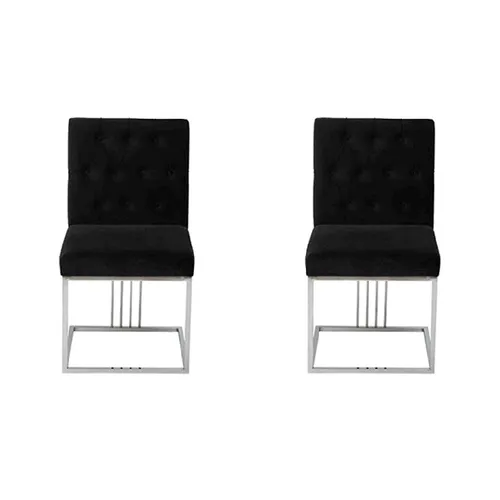 Schwarzer Designer Lehnstuhl 2er Set für Esszimmer - Moderne Esszimmerstühle im Chesterfield-Stil, gepolstert und ohne Armlehnen. Hochwertiges Metallgestell, ideal für Küche und Wohnzimmer. Maße pro Stuhl: 62 x 53 x 93 cm, einfache Montage.