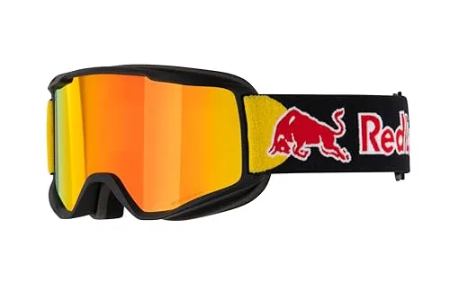 Red Bull Spect NEON Brille - Helmkompatible Skibrille in Braun mit rotem Mirror - Ausrüstung für schmale Gesichter; zylindrisch geformte, verspiegelte Scheibe mit Antibeschlag- und Antikratz-Beschichtung für optimale Sicht und Komfort.