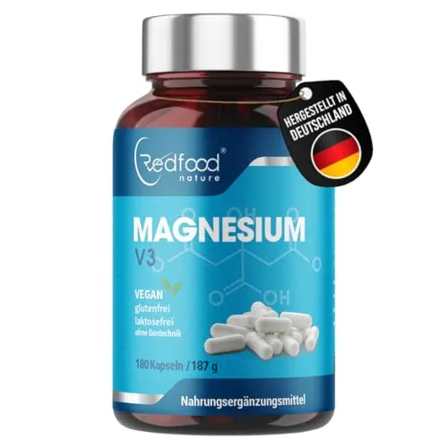 Magnesium V3 Kapseln - 180 Kapseln für 6 Monate - Veganer Magnesium-Mix mit hoher Bioverfügbarkeit aus Magnesiumcarbonat, Magnesiumcitrat und Magnesiumoxid für eine optimale Versorgung.