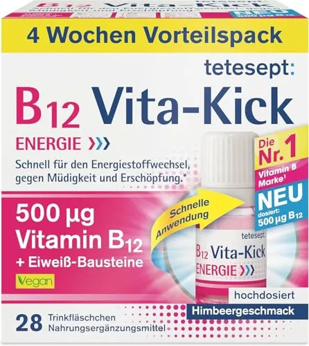 tetesept B12 Vita-Kick Trinkampullen – 28 x 10 ml für Energie und Leistungsfähigkeit