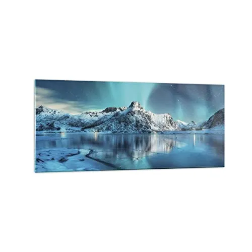 Wandbilder Dekoration Wohnzimmer Morgendämmerung Polar Berge Panorama Bilder auf Glas 120x50cm Glasbild Schlafzimmer Küche Wand Kunstdruck Art Groß Wanddeko Bild im Glas Modern GAB120x50-4196