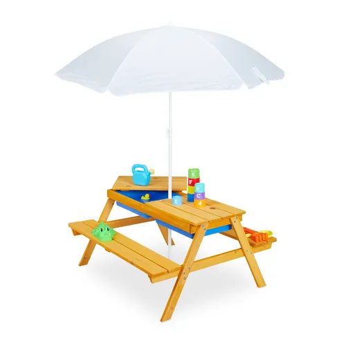 Kindersitzgruppe Picknickbank für Kinder mit Sonnenschirm - Spieltisch- & Stuhl-Sets für bis zu 4 Kinder, aus robustem Holz, ideal für Garten und Spielplatz, inklusive Sonnenschirm für optimalen Schutz.