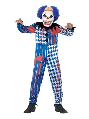 Smiffys Böser Clown Deluxe Kostüm für Kinder - Düsteres Clown Kostüm für Jungen, inklusive Overall und EVA-Maske mit Haaren. Ideal für Halloween und Karneval. Leichtes Material für hohen Tragekomfort und einfaches An- und Ausziehen.