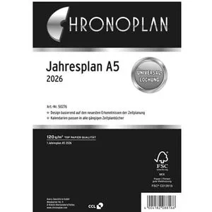 Chronoplan Kalendereinlagen 50276, Jahr 2026, Jahresplan, Leporello-gefalzt, A5