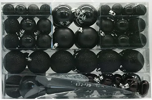teilig Weihnachtskugel Herz Kugel mit Schneeflocke Christbaumspitze mit 100 Metallhaken Anhänger Baumschmuck Weihnachten (Schwarz) 101