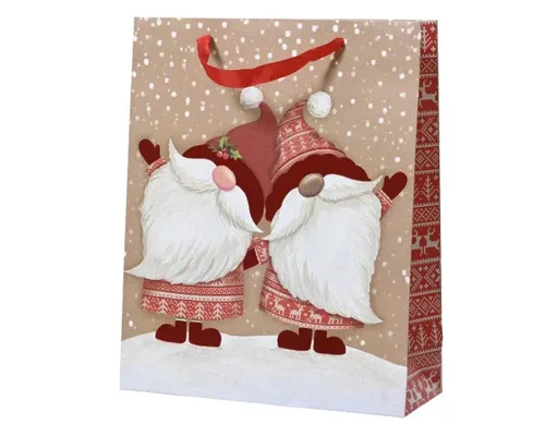 Decoris Geschenktasche Weihnachten mit Wichtel-Motiv rot weiß 42 x 30 cm