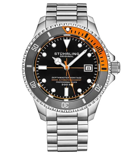 Stührling Depthmaster Heritage 883H - 42mm Herrenuhr, 200m wasserdicht mit drehbarer Lünette und leuchtenden Markern für stilvolle Taucher