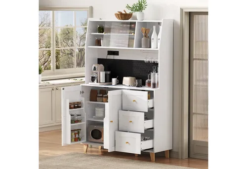 Odikalo Hochschrank mit Steckdosen und Weinhaltern - Eleganter Barschrank mit Schubladen und praktischem Lochbrett für optimalen Stauraum. Ideal zur stilvollen Präsentation Ihrer Spirituosen.