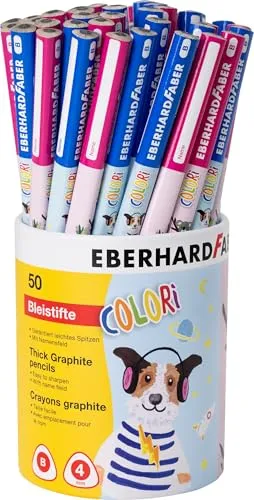 EBERHARD FABER 510555 - Schreiblernstifte Colori, 50 farbige Bleistifte mit Härtegrad B, ergonomisches Design für optimale Stifthaltung
