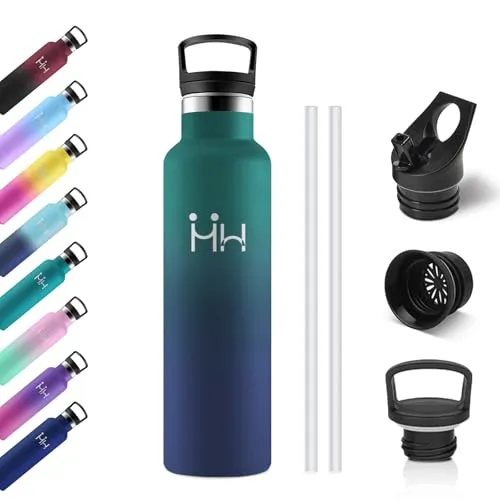 Isolierflasche 750ml, Thermosflasche Kohlensäure Geeignet, Auslaufsicher Wasserflasche mit Strohhalm, Einhandöffnung, BPA-Frei, Trinkflasche Edelstahfür Wasser, Reisen, Camping, Fahrrad, Schule