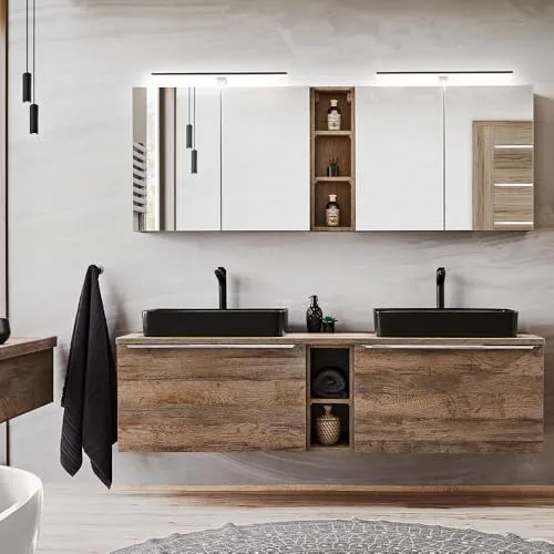 Lomadox Badmöbel-Set PUEBLA-56 - Vintage Oak, 11-teilig mit LED-Spiegelschränken - Badmöbel-Set in Vintage Oak Nb. mit Softclose-Systemen und LED-Beleuchtung für ein modernes und gemütliches Badezimmer. Hochwertige Materialien und individuelles Design für dein Zuhause.