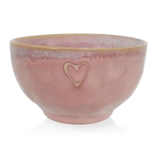 Mea-Living STONEWARE Schale rosa Herz, handgemachtes Steingut, 450 ml, wunderschönes handmade Geschirr