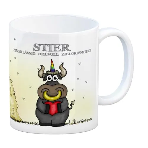 Honeycorns Kaffeebecher mit Sternzeichen Stier Motiv Tasse Kaffeetasse Becher mug Teetasse Büro Einhorngeschenk lustig witzig Einhorntasse Astrologie Tierkreiszeichen Sternbilder Geburtstag Geburt