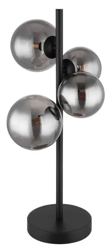 Elegante LED Tischleuchte mit Rauchglas-Kugeln - Tischleuchte aus Metall mit 4 warmweißen LED-Fassungen, ideal für stilvolle Akzente in Ihrem Wohnraum. Schöner Kontrast auf hellen Möbeln und flexibel einsetzbar dank Schalter.