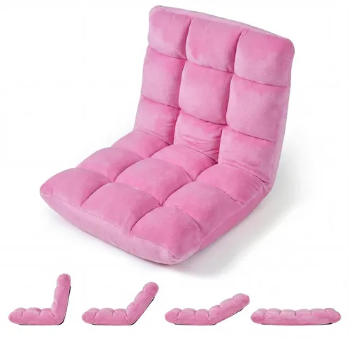 COSTWAY Faltbarer Bodenstuhl mit Verstellbarer Rückenlehne in Rosa