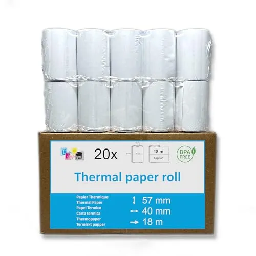 EC-Cash Thermorollen 57 x 40 x 12 für EC-Geräte mit Thermodrucker, Thermopapier EC-Cash Bonrolle, Bisphenol-A frei Ø40 mm 20
