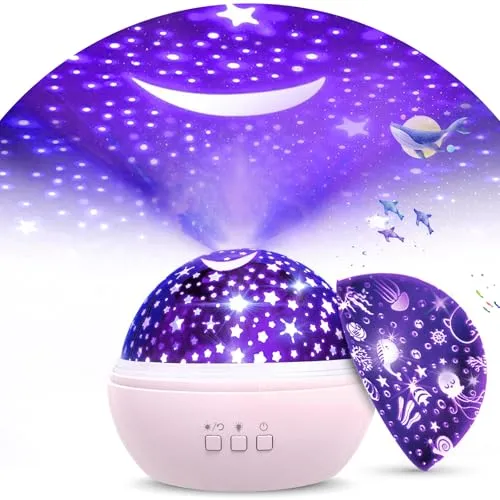 FISHOAKY Sternenhimmel Projektor Kinder - Nachtlichter & Schlummerleuchten für Kinder, 360° drehbar mit 8 Farben und entspannender Projektion, ideal für eine beruhigende Schlafatmosphäre und als kreatives Geschenk für Kinder.